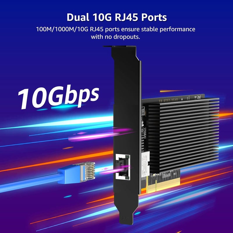 Vmin 10G PCI-E Network Card Single RJ45 Port, 10G NIC with Intel X540-T1 Conrtoller, 10Gb Base-T Ethernet Network Card Compatible with PCI Express X8, X16, Support Windows/Windows Server/Linux/VMware - Image 2